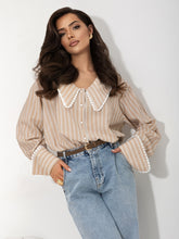 Cămașă Dungi Bej cu Guler Maxi