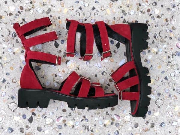 Sandale din piele intoarsa Sparkle Rosu - mauri.ro (1)