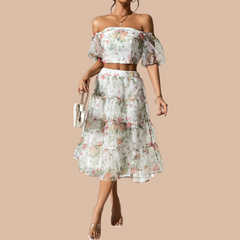 Compleu top si fusta cu imprimeu floral