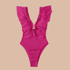 Costum de baie dintr-o bucata cu volane roz - mauri.ro (1)