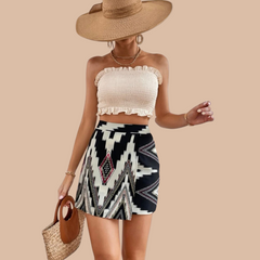 Fusta-cu-talie-inalta-si-imprimeu-motive-alb-negru-7217-2