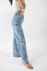 pantaloni din denim patchwork vintage