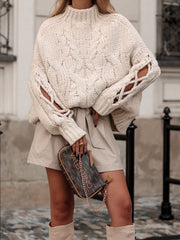 Bluza dama ecru cu guler impletit - mauri.ro (1)