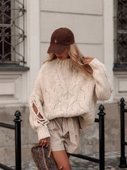 Bluza dama ecru cu guler impletit - mauri.ro (2)