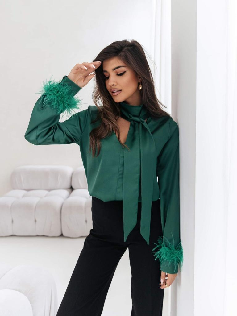 camasa-dama-eleganta-verde-cu-pene-la-maneci