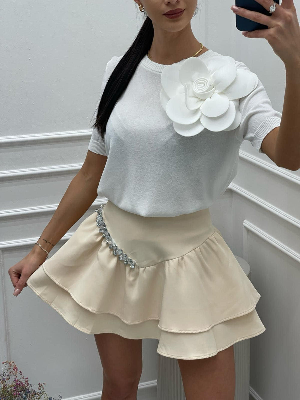 Tricou alb cu floare Linda - mauri.ro (1)