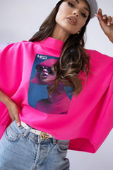 Bluza cu maneci scurte pink Monkey - mauri.ro (1)
