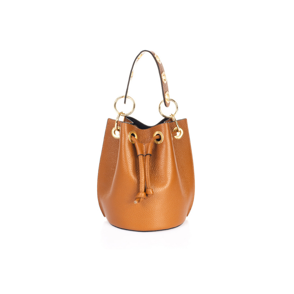 Geanta din piele naturala Bucket cognac - mauri.ro (1)