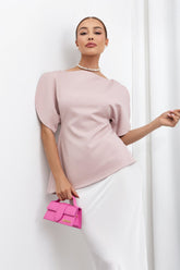 Bluză Elegantă Roz Pudră cu Mâneci Bufante Clara