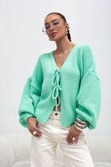 Cardigan tricotat verde mentă
