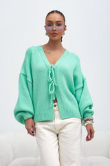 Cardigan tricotat verde mentă