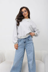 Bluza cu guler croșetat – Beige Soft