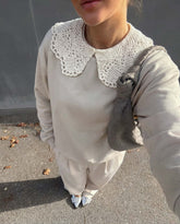 Bluza cu guler croșetat – Beige Soft