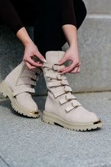 Ghete din piele naturala bej Capri