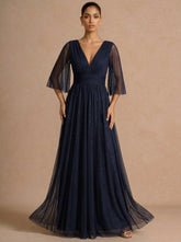 Rochie lunga Mathilde bleumarin