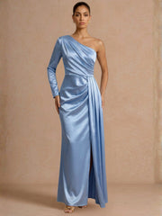 Rochie lunga cu o maneca baby blue