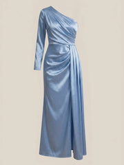 Rochie lunga cu o maneca baby blue