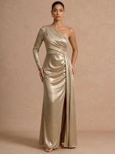 Rochie lunga cu o maneca gold