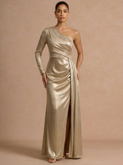 Rochie lunga cu o maneca gold