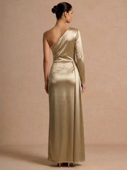 Rochie lunga cu o maneca gold