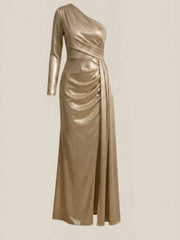 Rochie lunga cu o maneca gold
