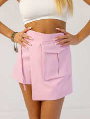 Pantaloni scurti cu fusta dama roz pudrat