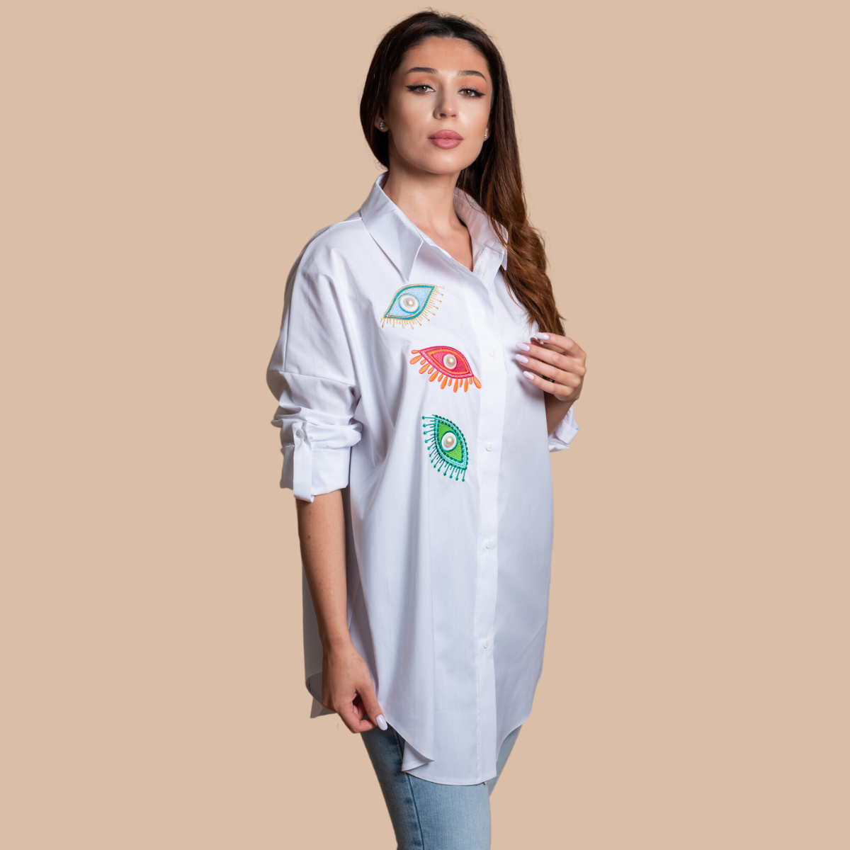 Camasa dama alba oversize eye