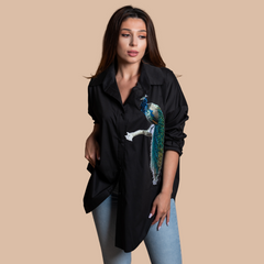 Camasa dama neagra oversize colorfull