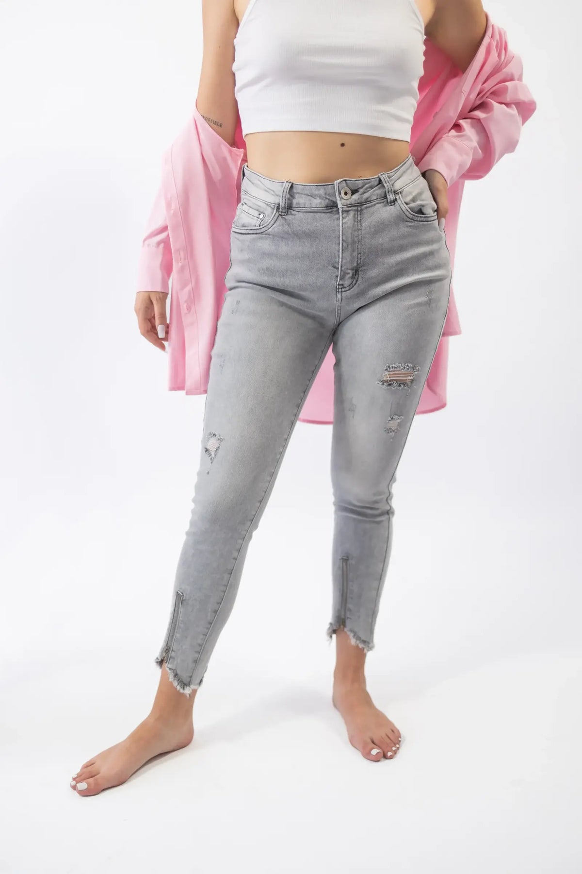 pantaloni din denim skinny gray