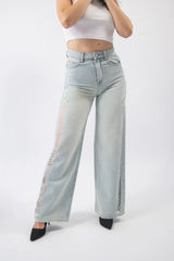 pantaloni din denim wide leg cutout