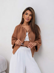 Bluza dama camel cu nasturi OVERSIZED - mauri.ro (2)