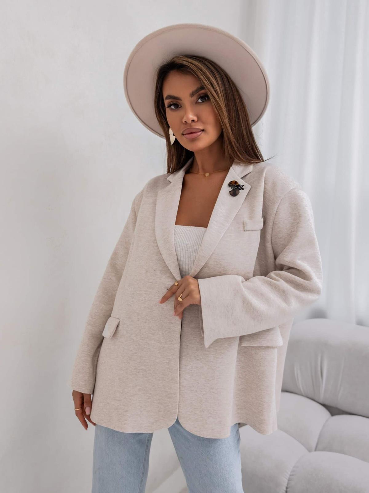 Sacou-dama-OVERSIZED-bej-cu-accesoriu
