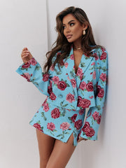 Costum-dama-fusta-pantalon-si-sacou-albastru-floral