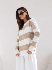 Bluza-dama-in-dungi-alb-BEJ-oversized (2)