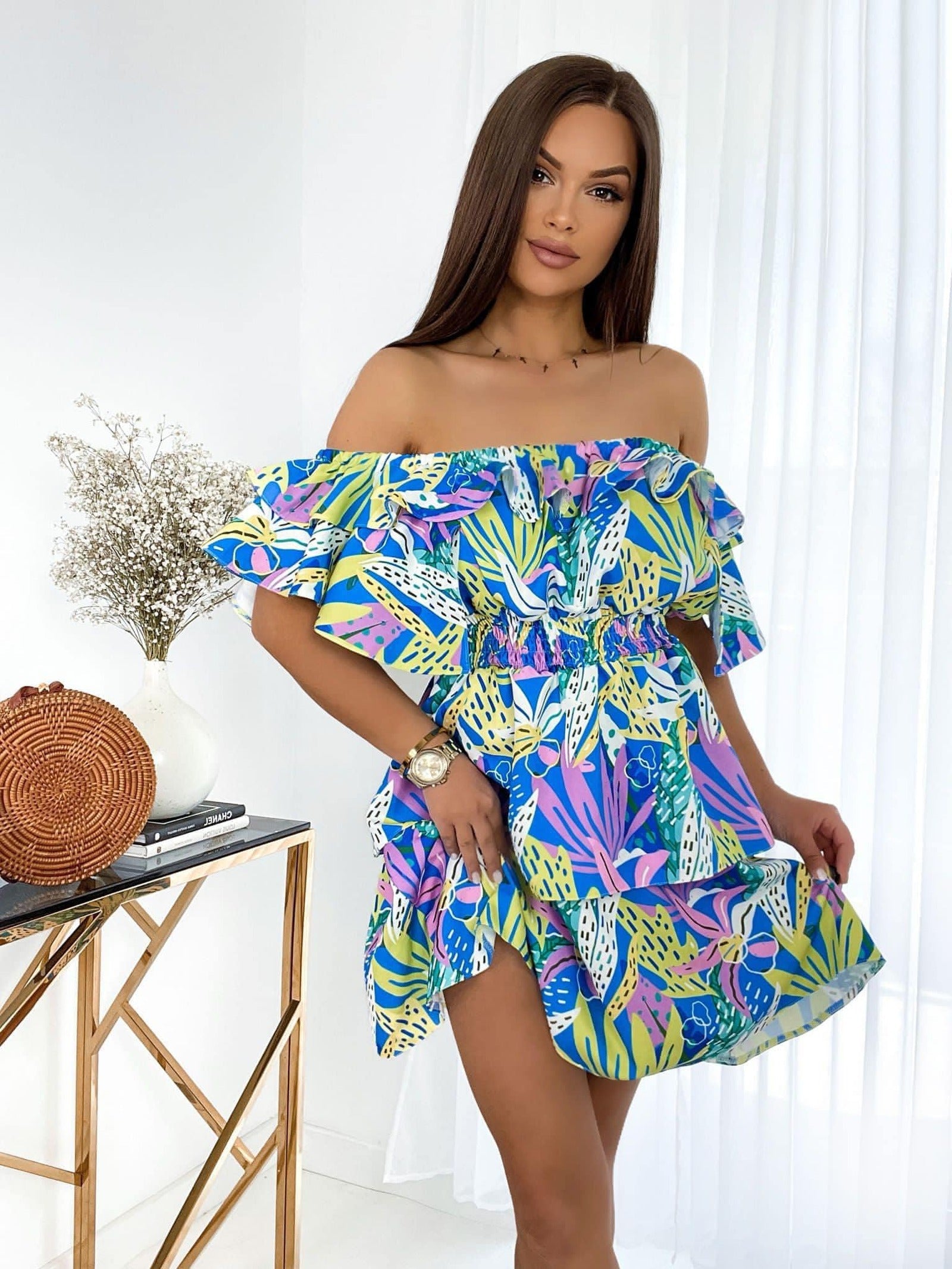 rochie-dama-tip-corset-MULTICOLOR-albastru