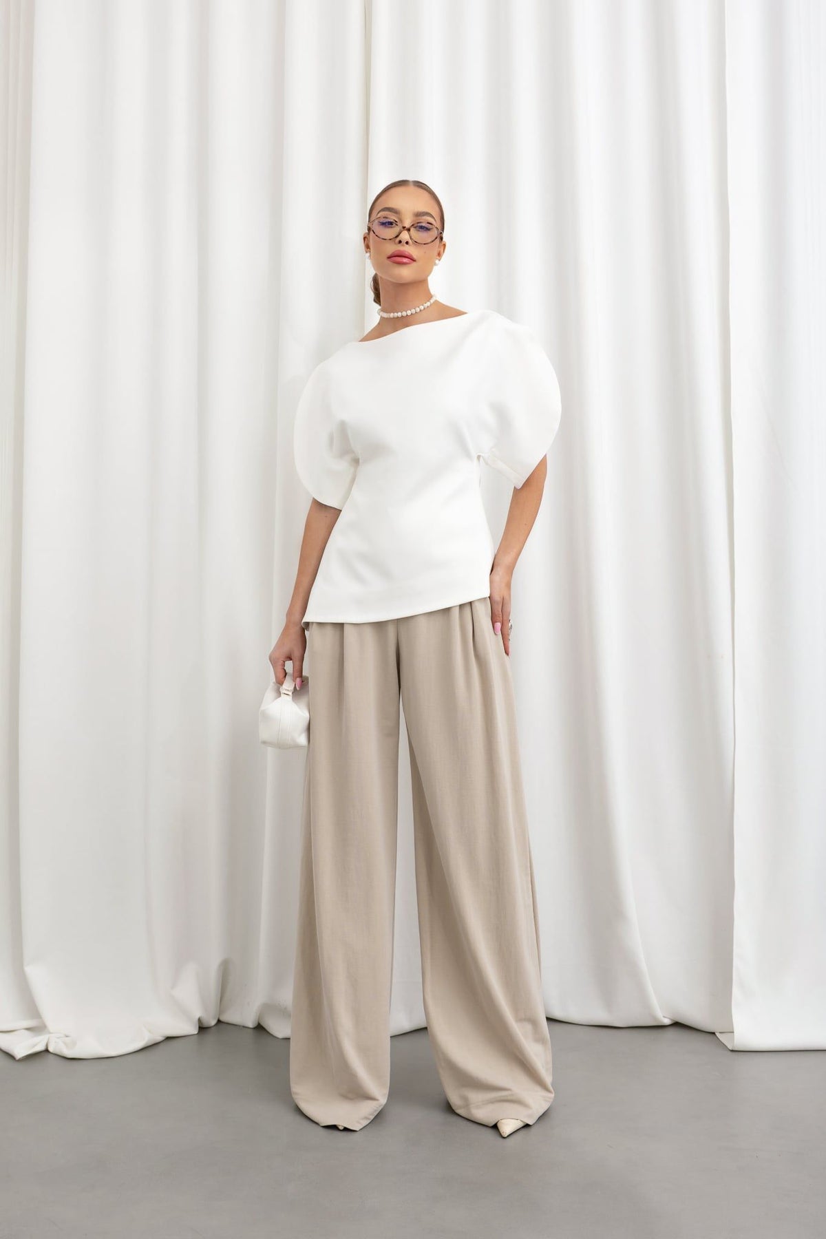 Bluză Elegantă Ivory cu Mâneci Bufante Clara