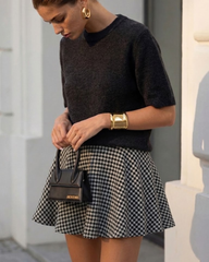 Fustă Mini Evazată Houndstooth Clara