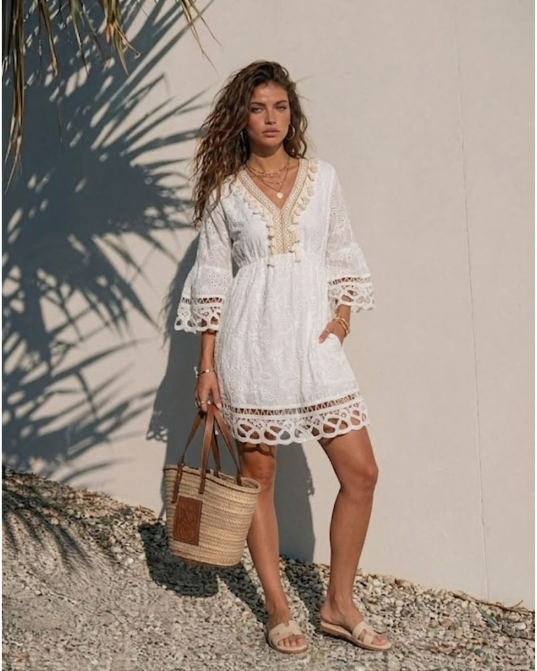 Rochie dama din in scurta alba