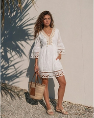 Rochie dama din in scurta alba