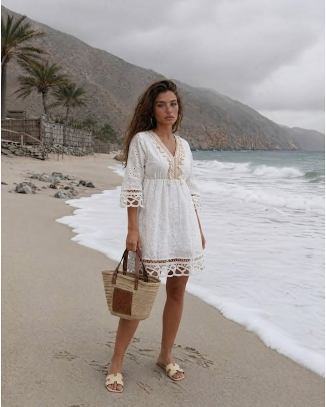 Rochie dama din in scurta alba
