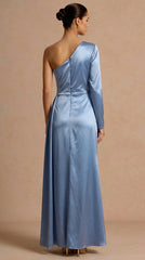 Rochie lunga cu o maneca baby blue