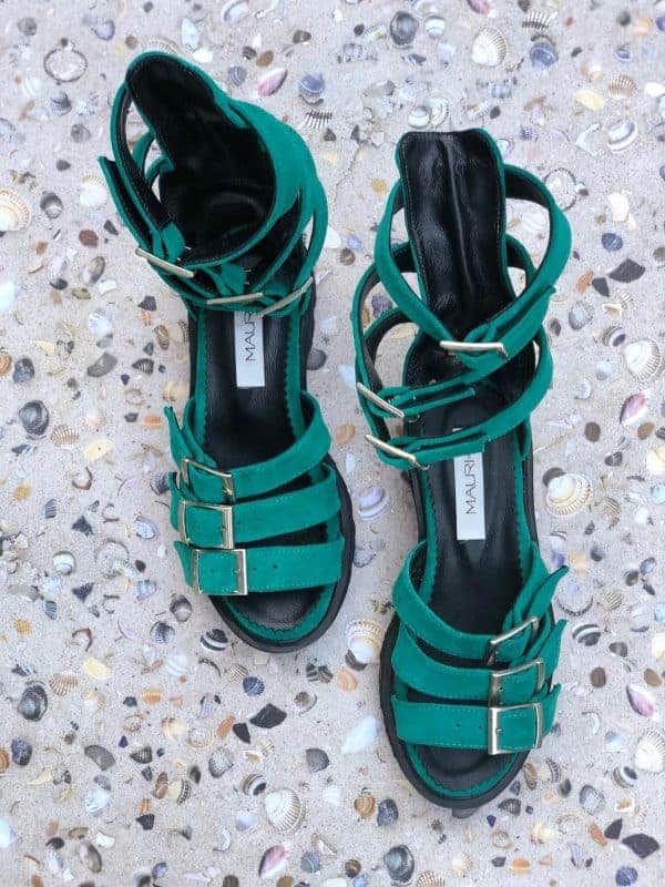 sandale piele naturala sparkle green